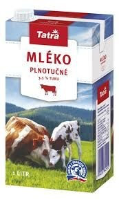 Mléko plnotučné Tatra 3,5% 1L s víčkem / prodej po balení