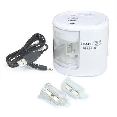 Ořezávátko elektrické Rapesco PS12 2 otvory bílé USB kabel