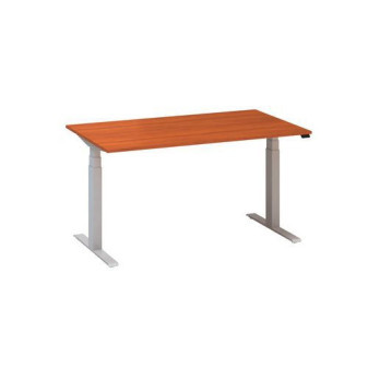 Výškově nastavitelný kancelářský stůl Alfa Up s šedým podnožím|140x80x61,5-127,5cm|divoká třešeň