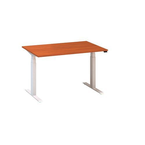 Výškově nastavitelný kancelářský stůl Alfa Up s bílým podnožím|120x80x61,5-127,5cm|divoká třešeň
