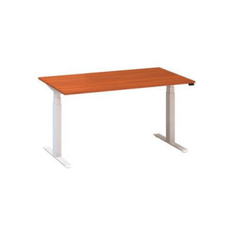 Výškově nastavitelný kancelářský stůl Alfa Up s bílým podnožím|140x80x61,5-127,5cm|divoká třešeň
