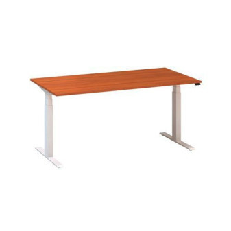 Výškově nastavitelný kancelářský stůl Alfa Up s bílým podnožím|160x80x61,5-127,5cm|divoká třešeň