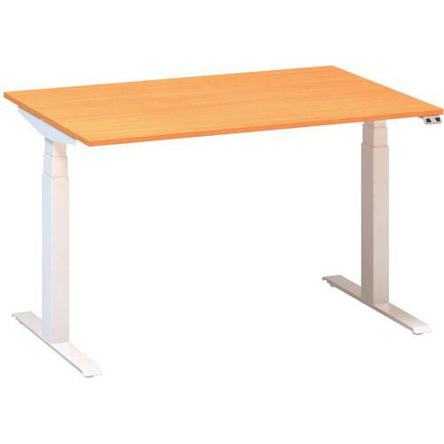 Výškově nastavitelný kancelářský stůl Alfa Up s bílým podnožím|120x80x61,5-127,5cm|buk Bavaria