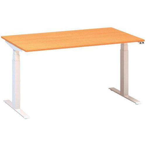 Výškově nastavitelný kancelářský stůl Alfa Up s bílým podnožím|140x80x61,5-127,5cm|buk Bavaria