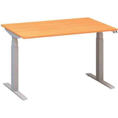 Výškově nastavitelný kancelářský stůl Alfa Up s šedým podnožím|120x80x61,5-127,5cm|buk Bavaria