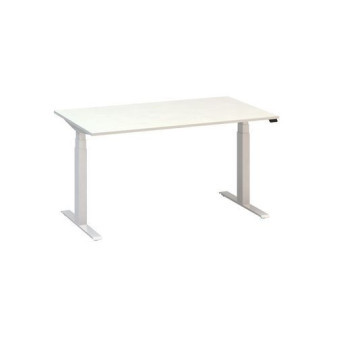 Výškově nastavitelný kancelářský stůl Alfa Up s bílým podnožím|140x80x61,5-127,5cm|bílá