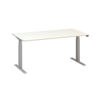 Výškově nastavitelný kancelářský stůl Alfa Up s šedým podnožím|160x80x61,5-127,5cm|bílá