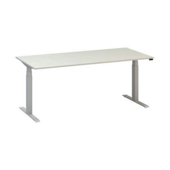 Výškově nastavitelný kancelářský stůl Alfa Up s šedým podnožím|180x80x61,5-127,5cm|bílá