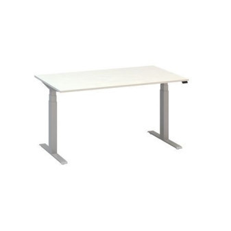 Výškově nastavitelný kancelářský stůl Alfa Up s šedým podnožím|140x80x61,5-127,5cm|bílá