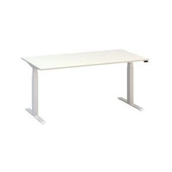 Výškově nastavitelný kancelářský stůl Alfa Up s bílým podnožím|160x80x61,5-127,5cm|bílá