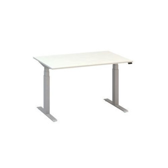 Výškově nastavitelný kancelářský stůl Alfa Up s šedým podnožím|120x80x61,5-127,5cm|bílá