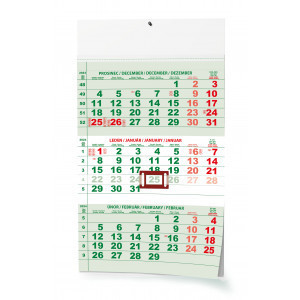 Kalendář nástěnný A3 tříměsíční s mezinár.svátky zelený BNC2