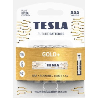 Baterie Tesla Gold+ Alkalické AAA 1,5V 4ks (LR03, mikrotužkové) New design