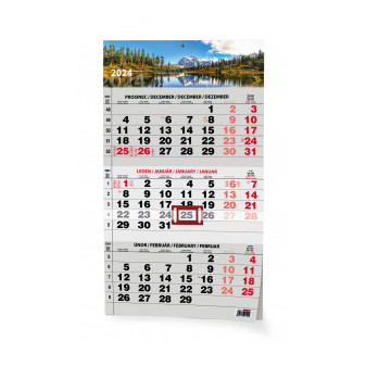 Kalendář nástěnný A3 tříměsíční s mezinár.svátky černý Příroda BNC7