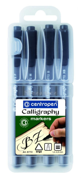 Popisovač Centropen 8772/4 Calligraphy černý 4ks klínový hrot 1,4-4,8mm