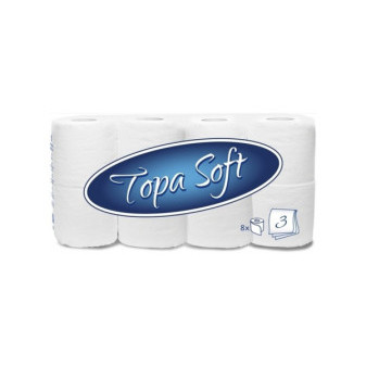 Toaletní papír Topa soft 3vrs. bílý 150útr. 100% celuloza 8ks / prodej po balení