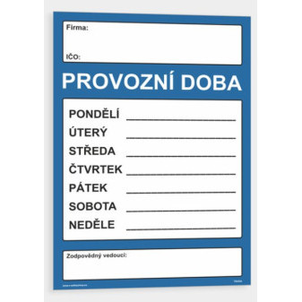 Provozní doba Plast 210 x 297 mm (A4) tl. 0.5 mm