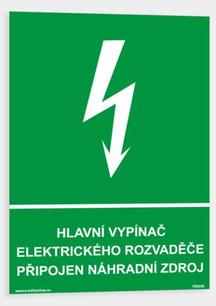 Hlavní vyp. el. rozvaděče připojen náhradní zdroj Plast 210 x 297 mm (A4) tl. 0.5 mm