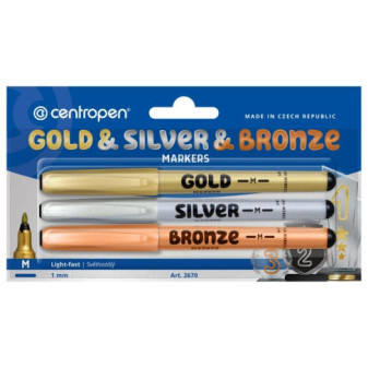 Popisovač Centropen 2670/3 stříbrný, zlatý a bronzový válcový hrot 1mm