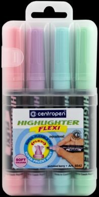 Zvýrazňovač Centropen 8542/4 Highlighter Flexi Soft pastelové 4 barvy klínový hrot 1-5mm