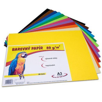 Barevný papír A3/80g 12 barev 60 listů
