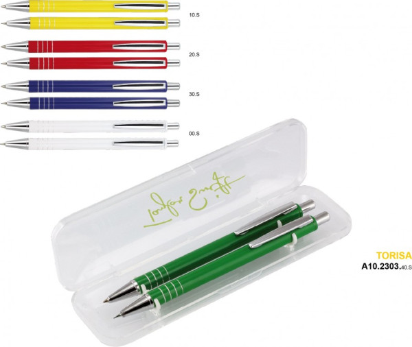 Sada kuličkové pero hliník + mikrotužka Torisa v pouzdře mix barev