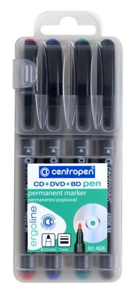 Popisovač Centropen 4606/4 CD/DVD/BD 4 barvy válcový hrot 1mm