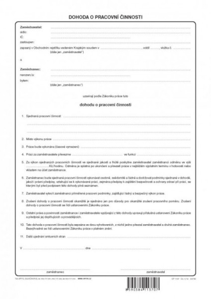 Tiskopis Dohoda o pracovní činnosti A4 OPTYS 1137