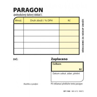 Tiskopis Paragon obchodní 7,5x9,5cm samopropis 100 listů OPTYS 1100