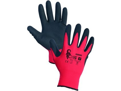 Povrstvené rukavice ALVAROS, červeno-černé, vel.