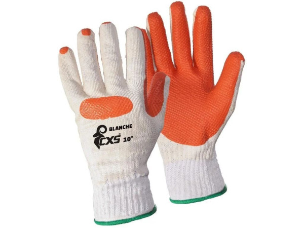 Rukavice CXS BLANCHE, máčené v latexu, bílo-oranžové, vel.
