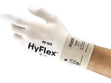 Povrstvené rukavice ANSELL HYFLEX 48-105, bílé, vel.