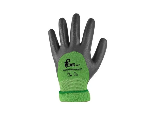 Rukavice CXS DOUBLE ROXY WINTER, zimní, máčené v nitrilu, černo-zelené, vel. 10